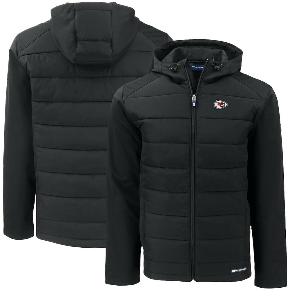 Kansas City Chiefs Cutter & Buck Big & Tall Evoke Hybrid Eco Softshell Recycled Full-Zip Hooded Jacket Black