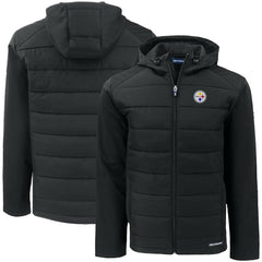Pittsburgh Steelers Cutter & Buck Big & Tall Evoke Hybrid Eco Softshell Recycled Full-Zip Hooded Jacket Black