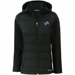 Detroit Lions Cutter & Buck Women's Evoke PrimaLoft Hybrid Eco Softshell Recycled Full-Zip Hooded Jacket Black