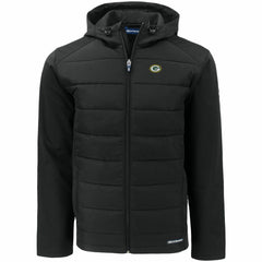 Green Bay Packers Cutter & Buck Evoke PrimaLoft Hybrid Eco Softshell Recycled Full-Zip Hooded Jacket Black