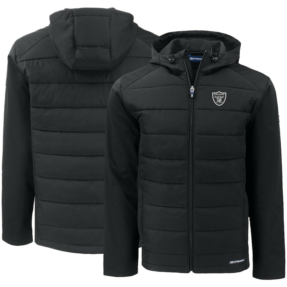 Las Vegas Raiders Cutter & Buck Evoke PrimaLoft Hybrid Eco Softshell Recycled Full-Zip Hooded Jacket Black