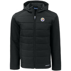 Pittsburgh Steelers Cutter & Buck Evoke PrimaLoft Hybrid Eco Softshell Recycled Full-Zip Hooded Jacket Black