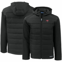 Tampa Bay Buccaneers Cutter & Buck Evoke PrimaLoft Hybrid Eco Softshell Recycled Full-Zip Hooded Jacket Black