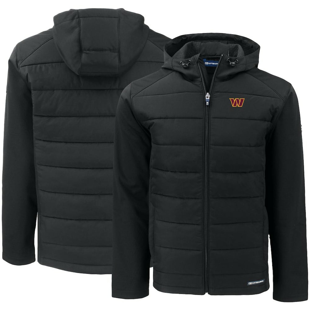 Washington Commanders Cutter & Buck Evoke PrimaLoft Hybrid Eco Softshell Recycled Full-Zip Hooded Jacket Black