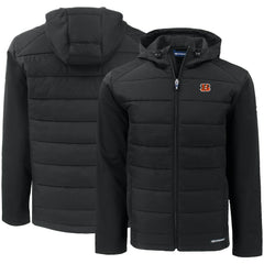 Cincinnati Bengals Cutter & Buck Evoke PrimaLoft Hybrid Eco Softshell Recycled Full-Zip Hooded Jacket Black