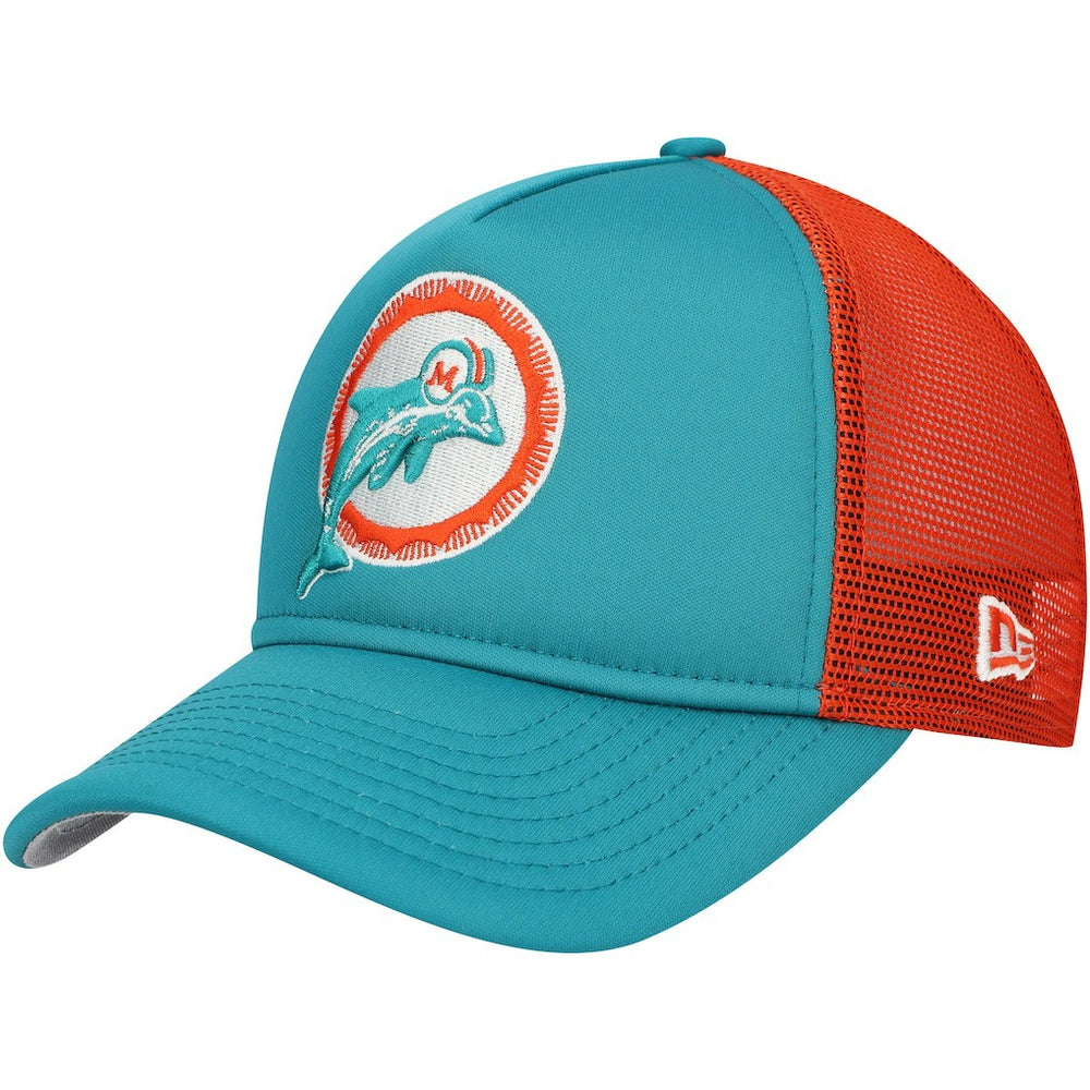 Miami Dolphins New Era Youth A-Frame 9FORTY Trucker Adjustable Hat Aqua