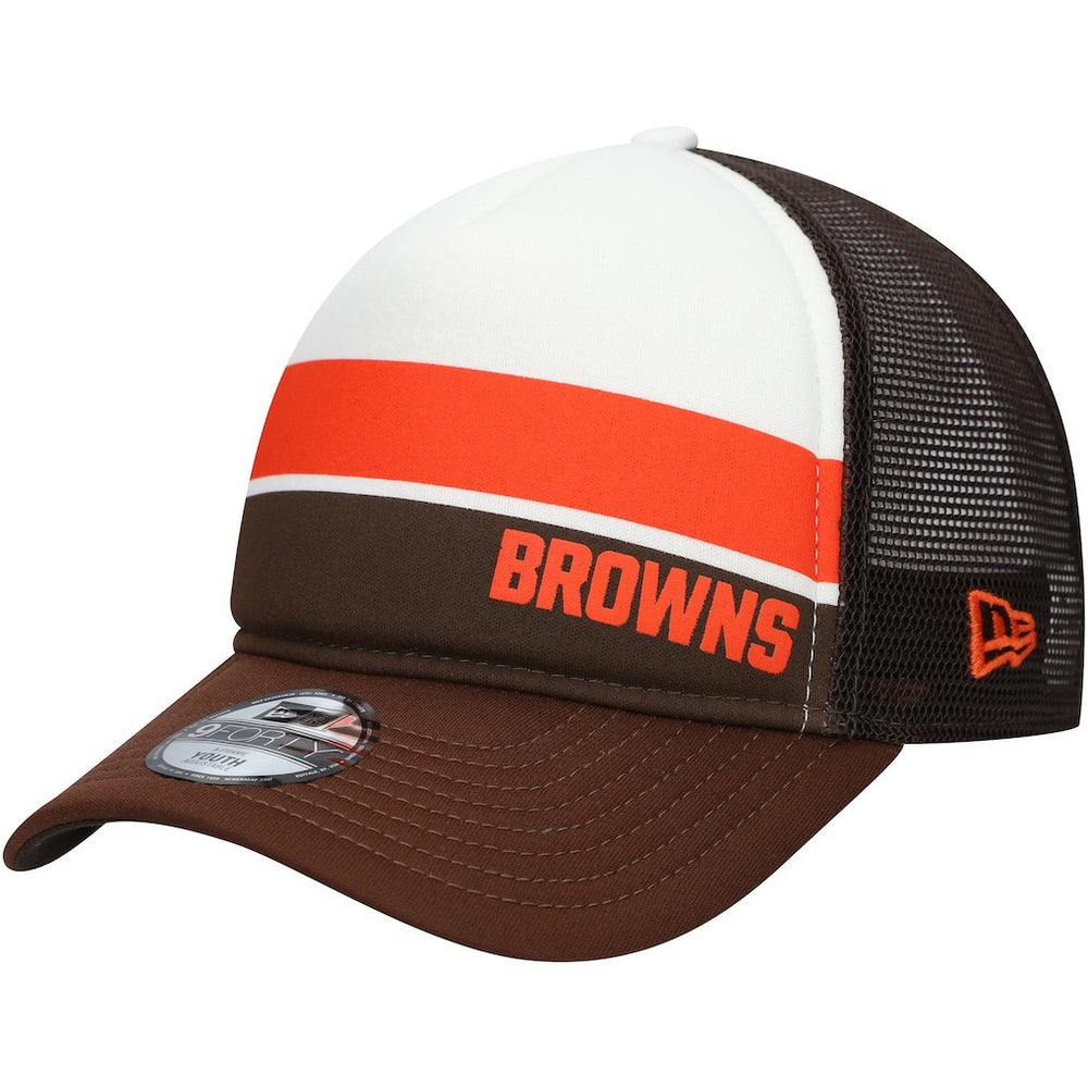 Cleveland Browns New Era Youth Sport Night Color Block 9FORTY A-Frame Trucker Adjustable Hat Brown