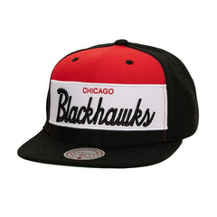 Chicago Blackhawks Mitchell & Ness Retro Script Colorblock Snapback Hat - Black - NHL 201141486