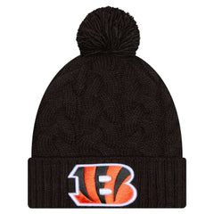 Cincinnati Bengals New Era Women's Cable Cuffed Knit Hat with Pom Black