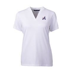 Atlanta Braves Cutter & Buck Women's City Connect DryTec Forge Stretch V-Neck Blade Top - White - MLB Sale