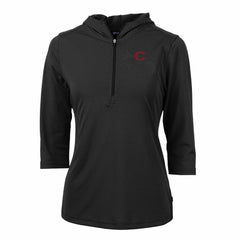 Cincinnati Reds Cutter & Buck Women's City Connect Virtue Eco Pique Half-Zip 3/4 Sleeve Pullover Hoodie - Black - MLB Lifestyle