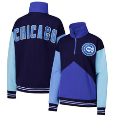 Chicago Cubs Terez Women's Classic Colorblock Quarter-Zip Sweatshirt - Navy/Blue - MLB Sale