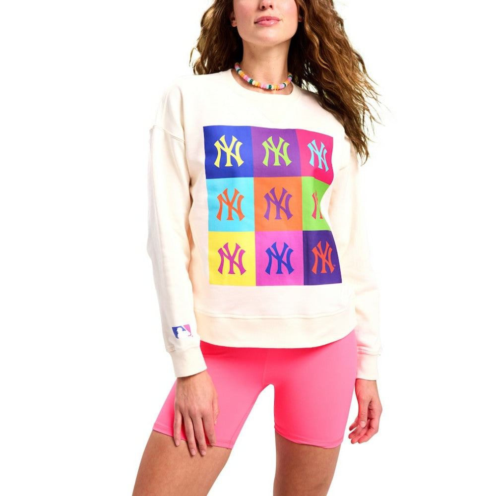 New York Yankees Terez Women's Classic Oversized Pullover Sweatshirt - Cream - MLB Online