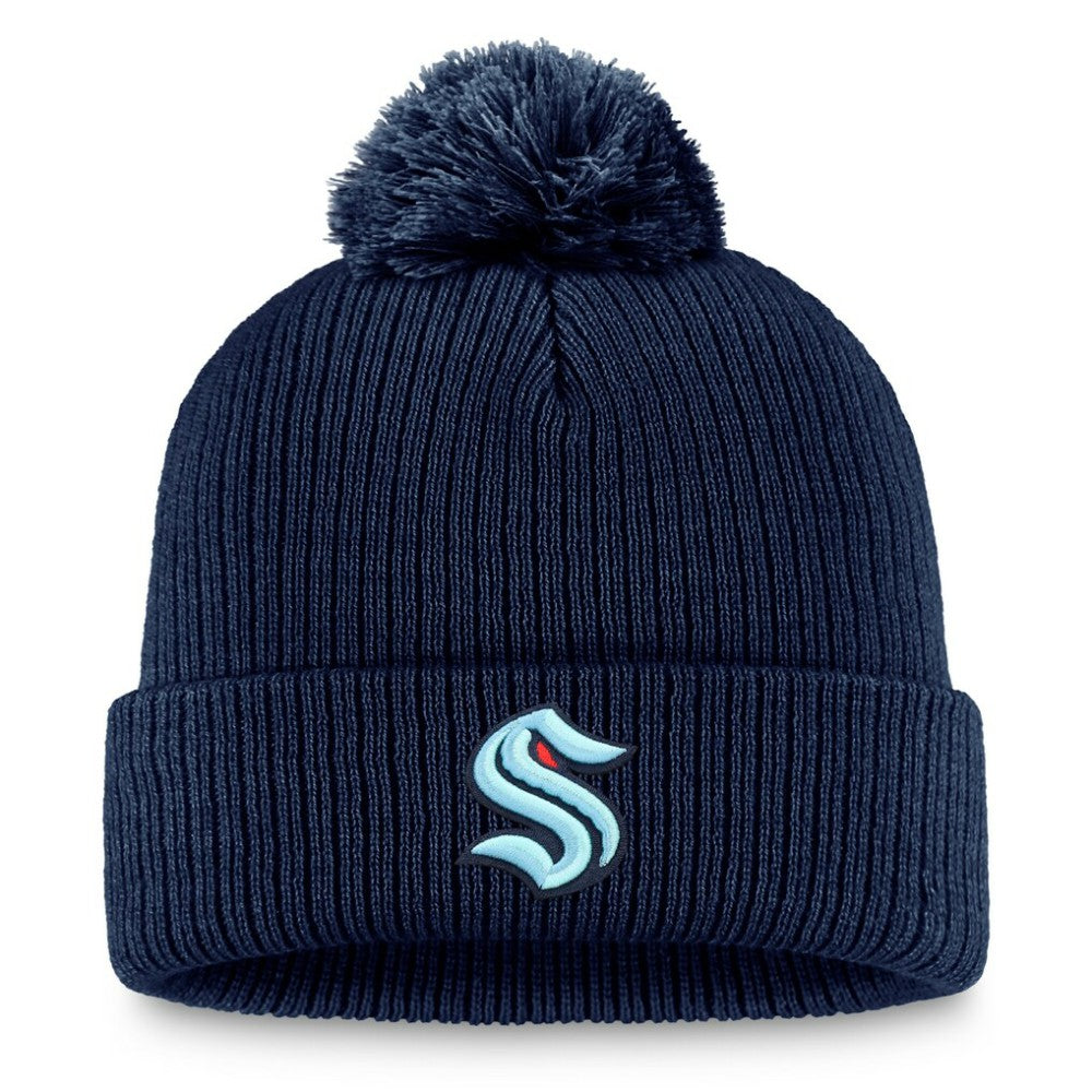 Seattle Kraken Fanatics Primary Logo Cuffed Knit Hat with Pom - Deep Sea Blue - NHL 201167396