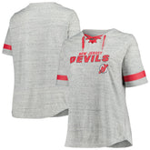 New Jersey Devils Fanatics Women's Plus Size Lace-Up T-Shirt - Heather Gray - NHL 201173346