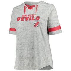 New Jersey Devils Fanatics Women's Plus Size Lace-Up T-Shirt - Heather Gray - NHL 201173346