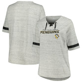 Pittsburgh Penguins Fanatics Women's Plus Size Lace-Up T-Shirt - Heather Gray - NHL 201173348