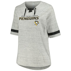 Pittsburgh Penguins Fanatics Women's Plus Size Lace-Up T-Shirt - Heather Gray - NHL 201173348
