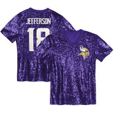 Justin Jefferson Minnesota Vikings Girls Youth Sequin V-Neck Fashion Jersey Purple