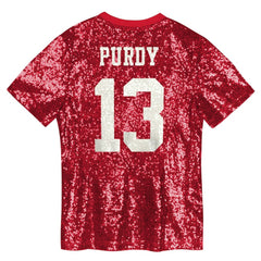 Brock Purdy San Francisco 49ers Girls Youth Sequin V-Neck Fashion Jersey Scarlet