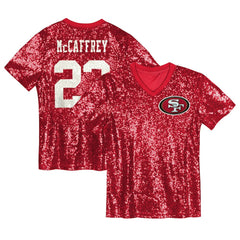 Christian McCaffrey San Francisco 49ers Girls Youth Sequin V-Neck Fashion Jersey Scarlet