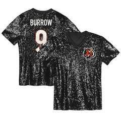 Joe Burrow Cincinnati Bengals Girls Youth Sequin V-Neck Fashion Jersey Black