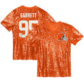 Myles Garrett Cleveland Browns Girls Youth Sequin V-Neck Fashion Jersey Orange