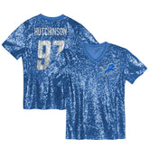 Aidan Hutchinson Detroit Lions Girls Youth Sequin V-Neck Fashion Jersey Blue