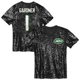 Sauce Gardner New York Jets Girls Youth Sequin V-Neck Fashion Jersey Black