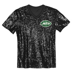 Sauce Gardner New York Jets Girls Youth Sequin V-Neck Fashion Jersey Black
