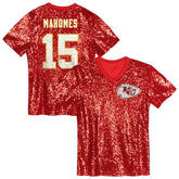 Patrick Mahomes Kansas City Chiefs Girls Youth Sequin V-Neck Fashion Jersey Red