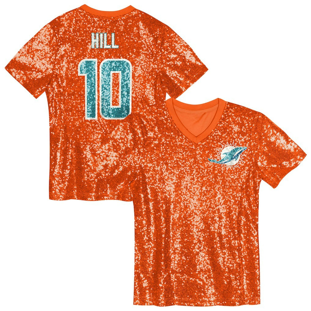 Tyreek Hill Miami Dolphins Girls Youth Sequin V-Neck Fashion Jersey Orange