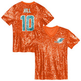 Tyreek Hill Miami Dolphins Girls Youth Sequin V-Neck Fashion Jersey Orange
