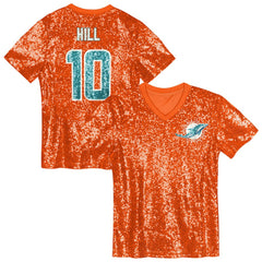 Tyreek Hill Miami Dolphins Girls Youth Sequin V-Neck Fashion Jersey Orange
