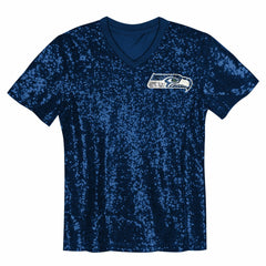 12 Fan Seattle Seahawks Girls Youth Sequin V-Neck Fashion Jersey College Navy