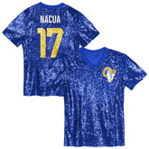 Puka Nacua Los Angeles Rams Girls Youth Sequin V-Neck Fashion Jersey Royal