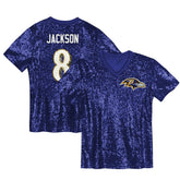 Lamar Jackson Baltimore Ravens Girls Youth Sequin V-Neck Fashion Jersey Purple
