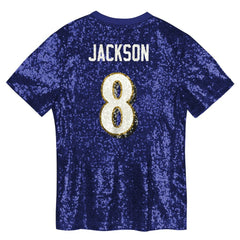 Lamar Jackson Baltimore Ravens Girls Youth Sequin V-Neck Fashion Jersey Purple