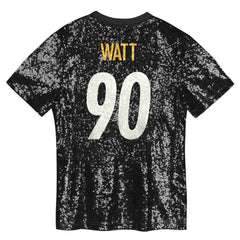T.J. Watt Pittsburgh Steelers Girls Youth Sequin V-Neck Fashion Jersey Black