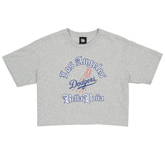 New Era Women's Bella Dona x Los Angeles Dodgers Boxy Crop T-Shirt - Gray - New Era on Sale