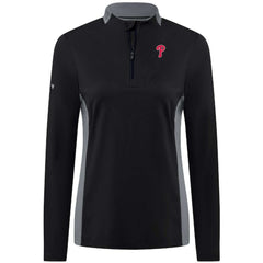 Philadelphia Phillies Levelwear Women's Moxie Insignia Quarter-Zip Pullover - Black - MLB Lifestyle