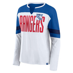 New York Rangers Fanatics Women's Frozen Long Sleeve Notch Neck T-Shirt - White/Blue - NHL 201190140