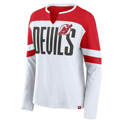 New Jersey Devils Fanatics Women's Frozen Long Sleeve Notch Neck T-Shirt - White/Red - NHL 201190142