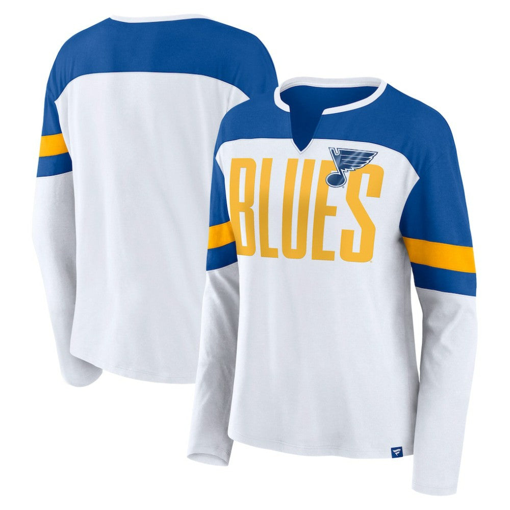 St. Louis Blues Fanatics Women's Frozen Long Sleeve Notch Neck T-Shirt - White/Blue - NHL 201190157