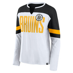 Boston Bruins Fanatics Women's Frozen Long Sleeve Notch Neck T-Shirt - White/Black - NHL 201190167