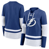 Tampa Bay Lightning Fanatics Women's Prime Time Lace-Up Long Sleeve T-Shirt - Blue - NHL 201190964