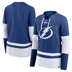 Tampa Bay Lightning Fanatics Women's Prime Time Lace-Up Long Sleeve T-Shirt - Blue - NHL 201190964