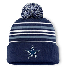 Fanatics Dallas Cowboys Fundamental Striped Cuffed Knit Hat with Pom Navy