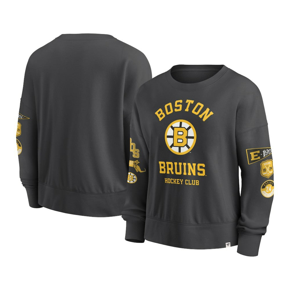 Boston Bruins Fanatics Women's Oversized Vintage Go Team Pullover Sweatshirt - Black - NHL 201191162