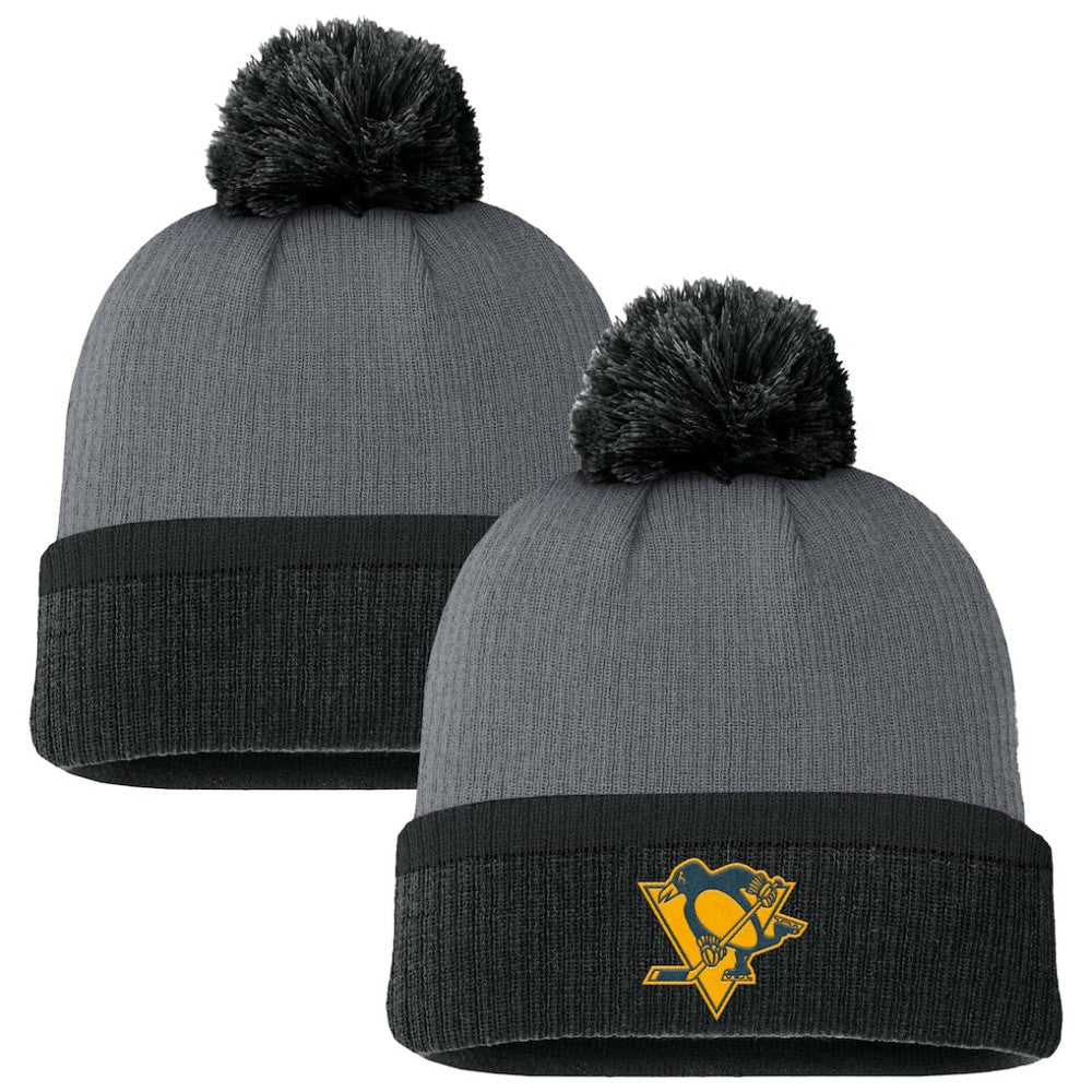 Pittsburgh Penguins Fanatics Women's Cuffed Knit Hat with Pom - Charcoal - NHL 201193429